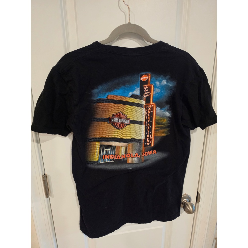 Harley Davidson T-Shirt Mens Medium Black Indianola Iowa Route 65 Graphic Tee - Picture 4 of 5